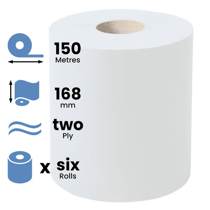 White Premium Centrefeed Roll - Pack 6